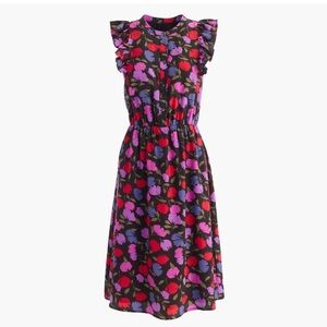 J Crew F8767 Painted Pansy Floral Silk Ruffle Cap Sleeve Mini Dress Womens 6